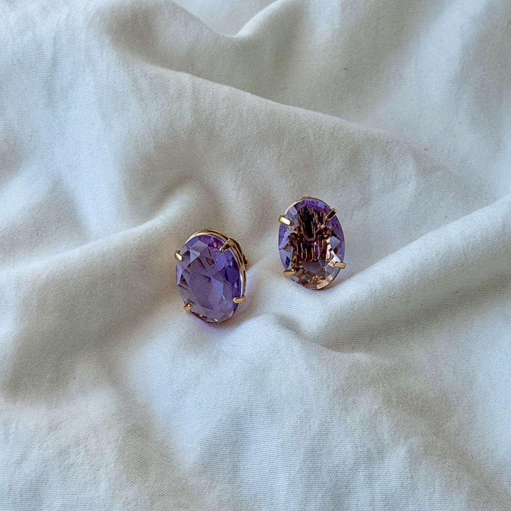 Oval Stone Earrings - 18k Gold Plated - Reconstituted Alexandrite